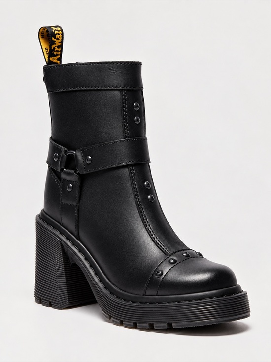 Dr. Martens Shoes - DR. MARTENS Spence Harness Leather Heeled Moto Boots Black US 9